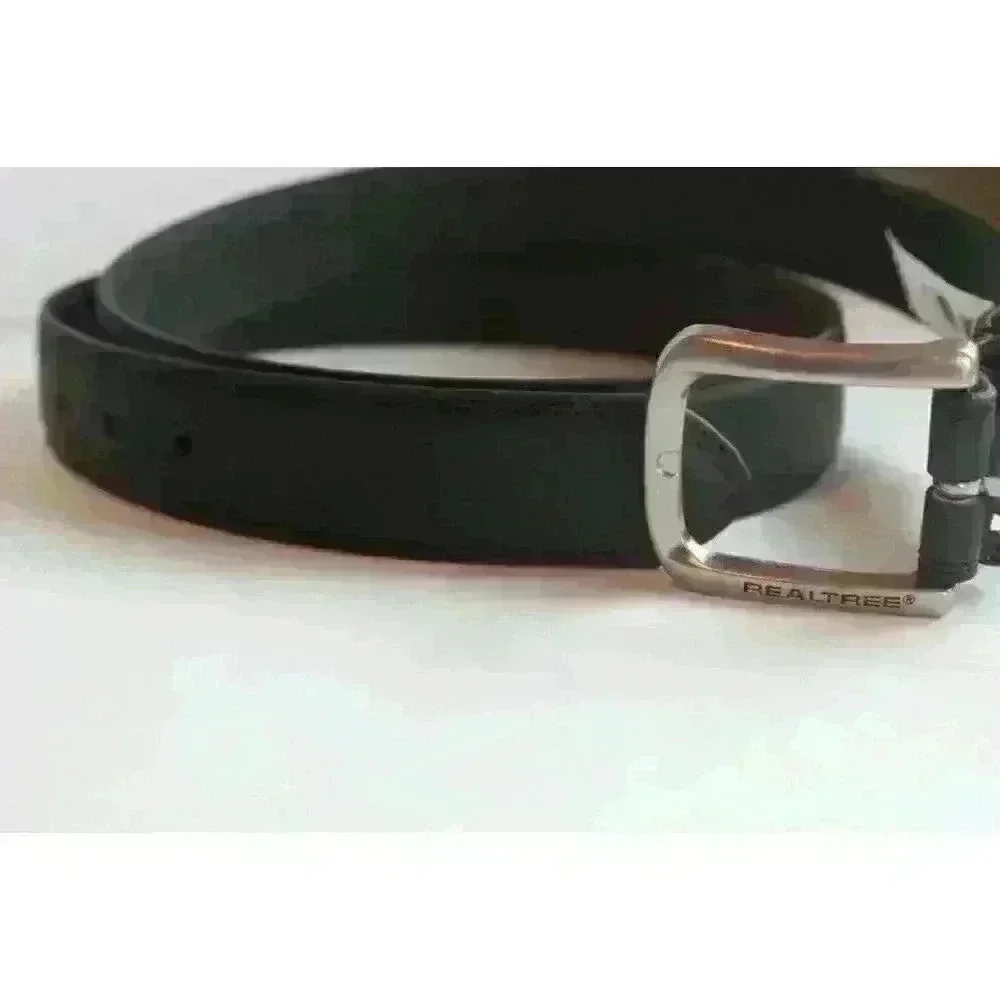 Real Tree Black Dress Belt Casual Fit Size 42/102 Black Genuine‎ Leather NWT